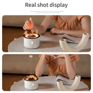 360ml and 560ml Sanctaglow volcanic flame humidifier sizes shown side by side
