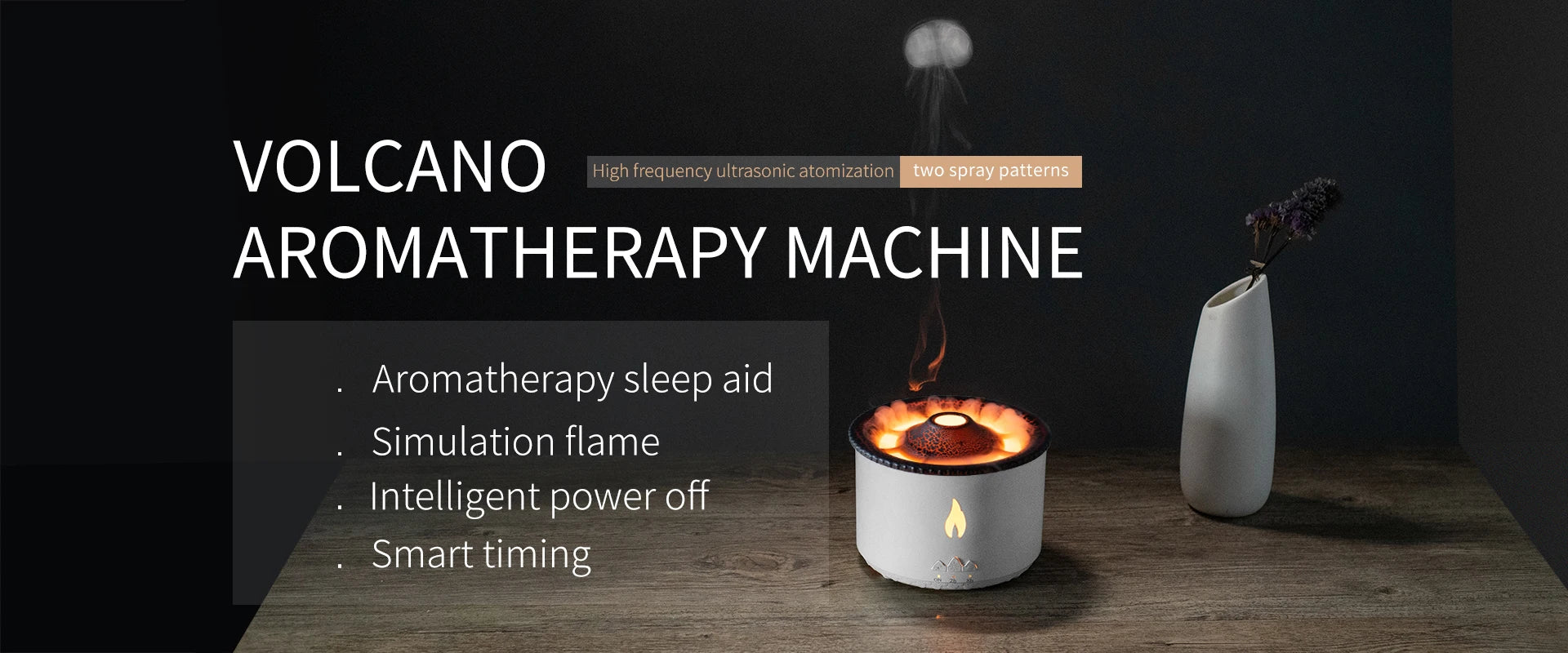 Sanctaglow flame humidifier releasing cool mist in a modern living room
