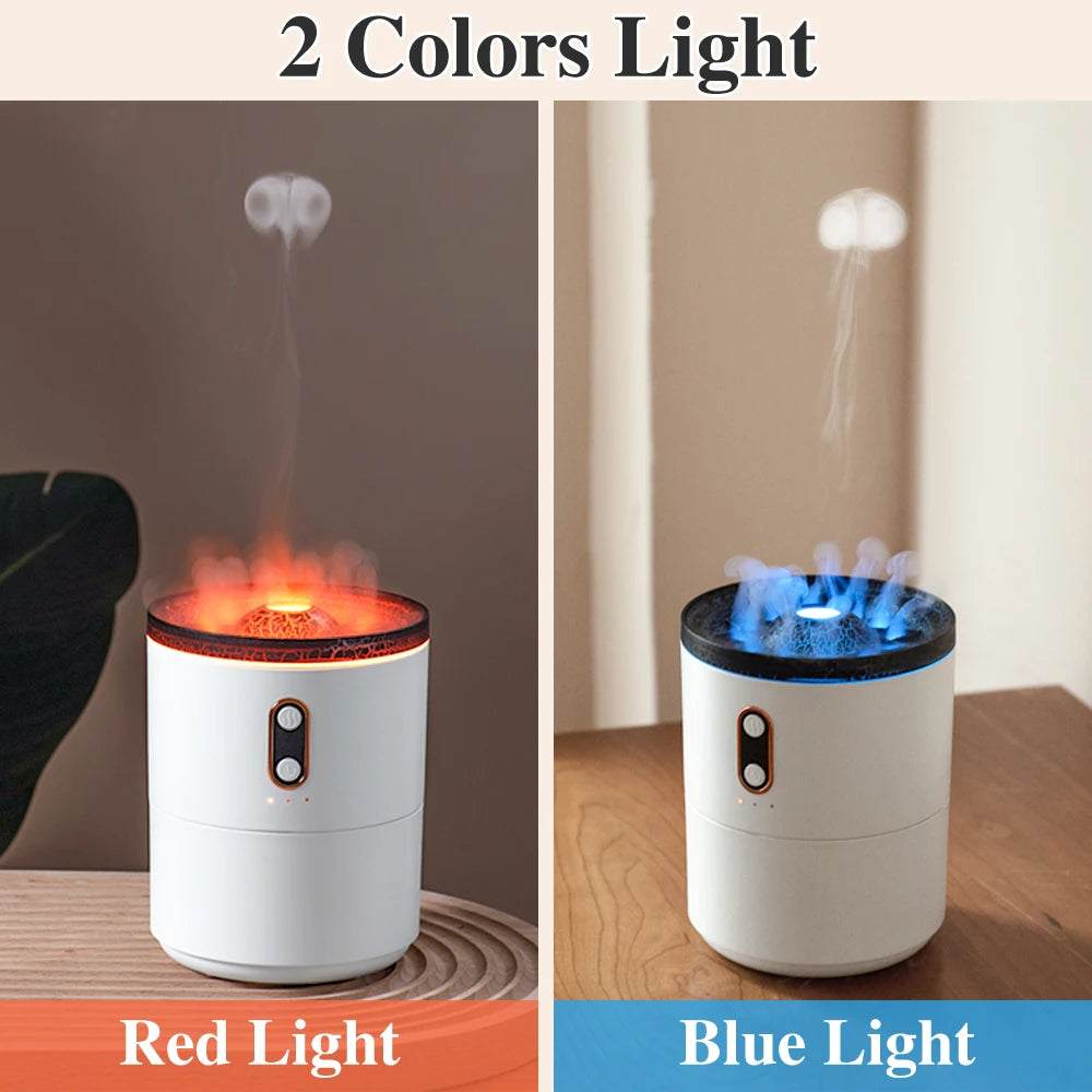 Sanctaglow flame diffuser on a desk in a calm home office setup

