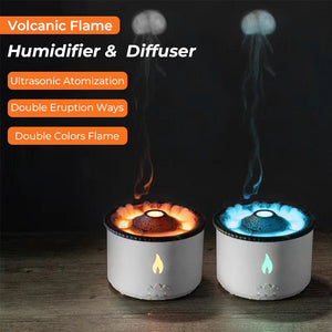Sanctaglow flame diffuser on a desk in a calm home office setup

