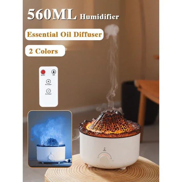 Sanctaglow flame humidifier releasing cool mist in a modern living room
