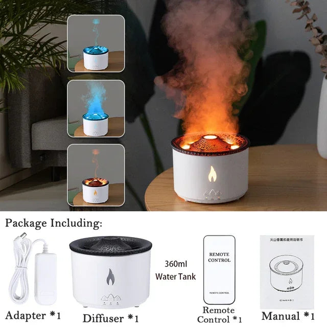 360ml and 560ml Sanctaglow volcanic flame humidifier sizes shown side by side
